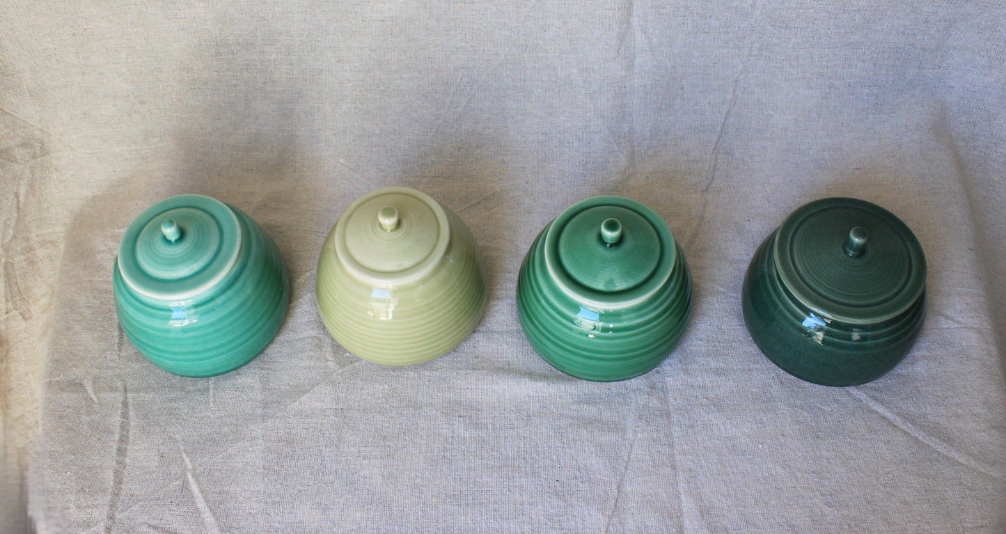 Handmade Celadon Green Ceramic Jar with Lid: Food-Safe Porcelain