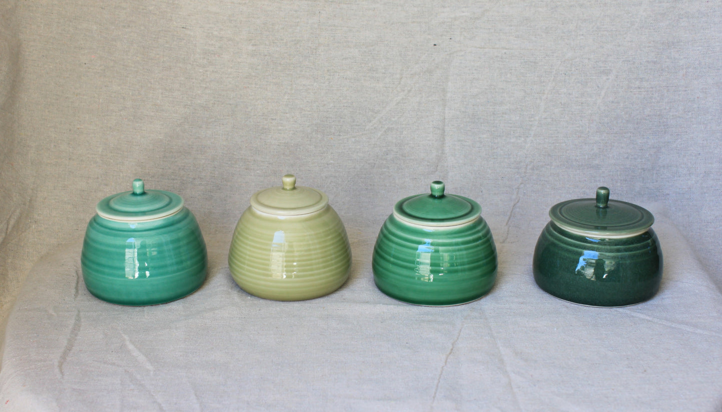 Handmade Celadon Green Ceramic Jar with Lid: Food-Safe Porcelain