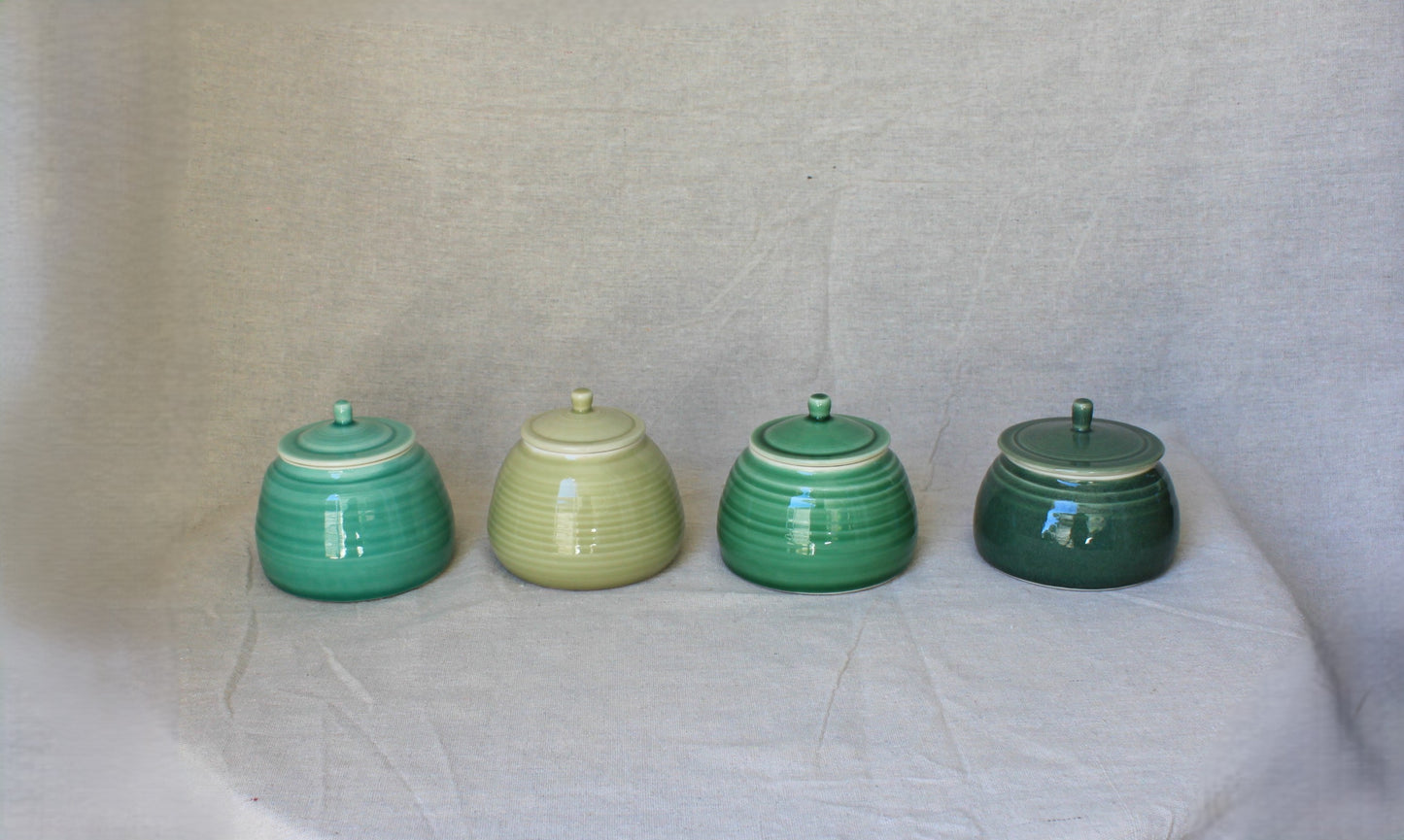 Handmade Celadon Green Ceramic Jar with Lid: Food-Safe Porcelain