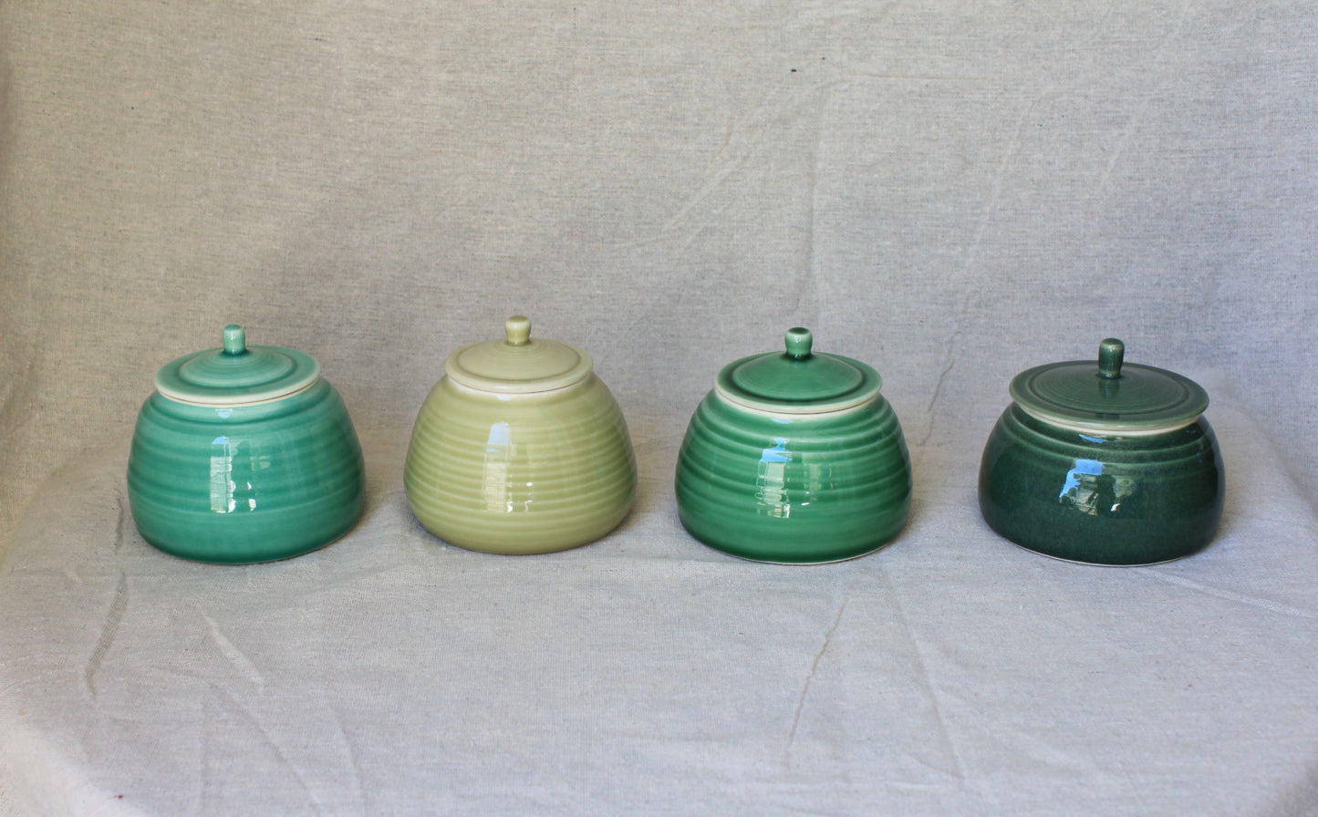 Handmade Celadon Green Ceramic Jar with Lid: Food-Safe Porcelain
