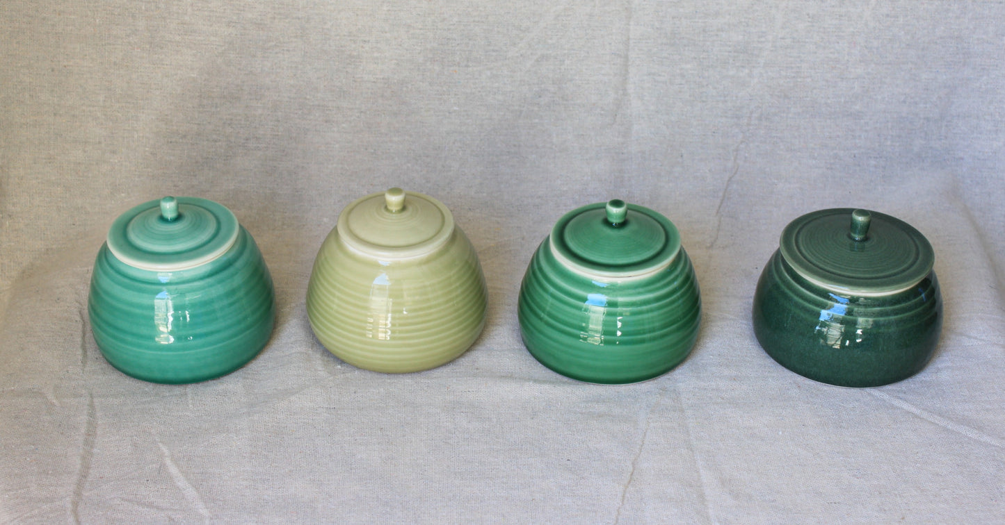 Handmade Celadon Green Ceramic Jar with Lid: Food-Safe Porcelain