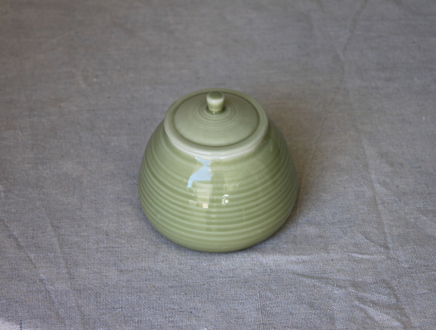 Handmade Celadon Green Ceramic Jar with Lid: Food-Safe Porcelain