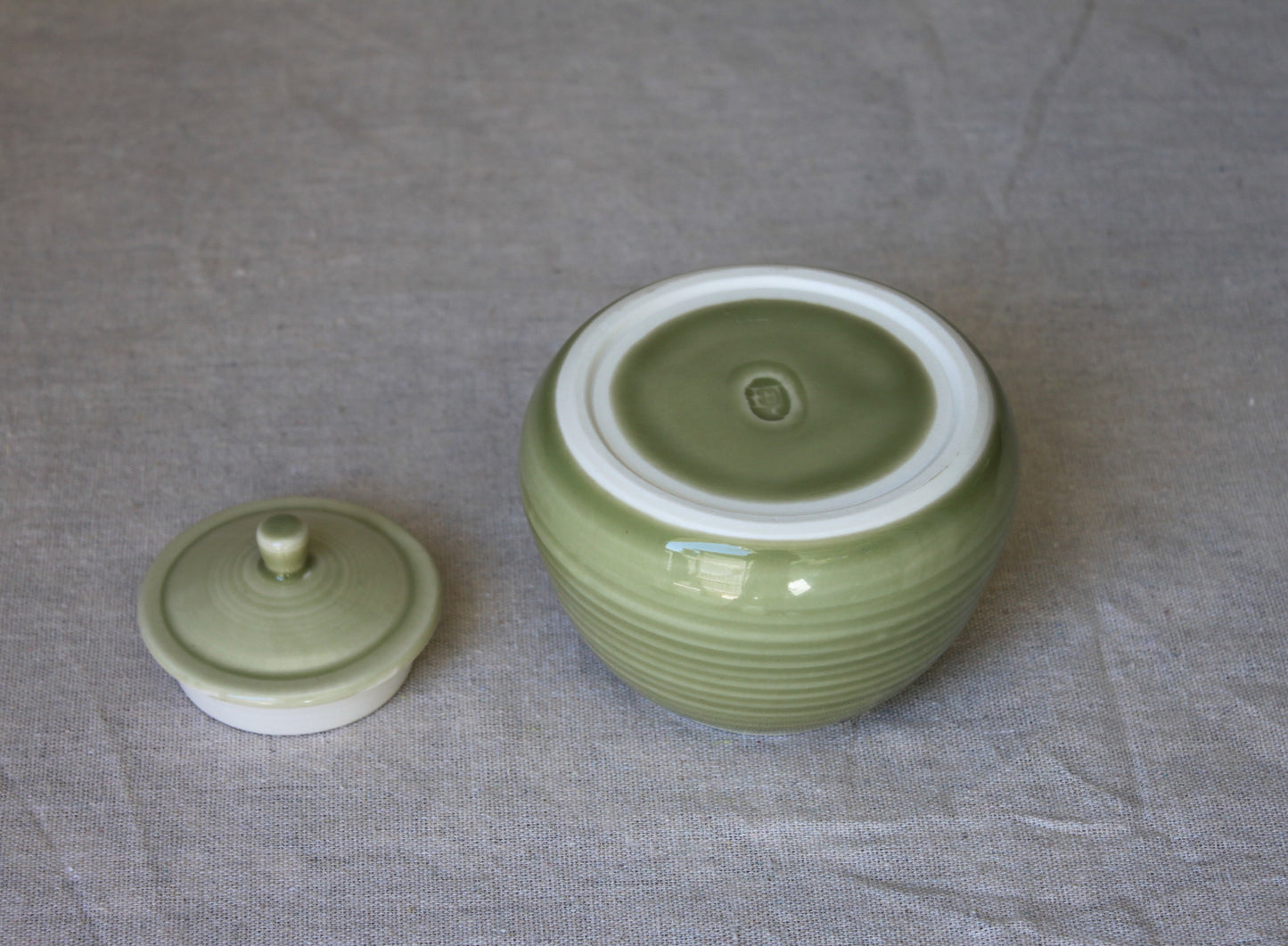 Handmade Celadon Green Ceramic Jar with Lid: Food-Safe Porcelain