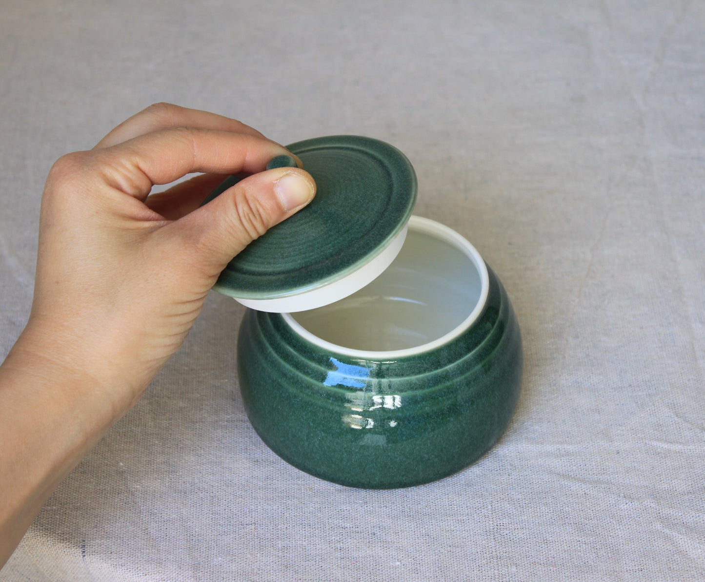 Handmade Celadon Green Ceramic Jar with Lid: Food-Safe Porcelain