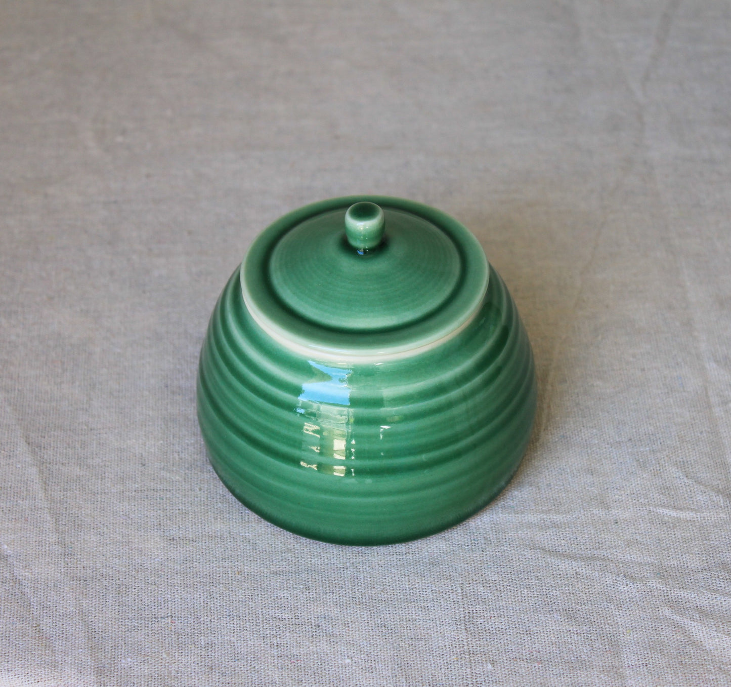 Handmade Celadon Green Ceramic Jar with Lid: Food-Safe Porcelain