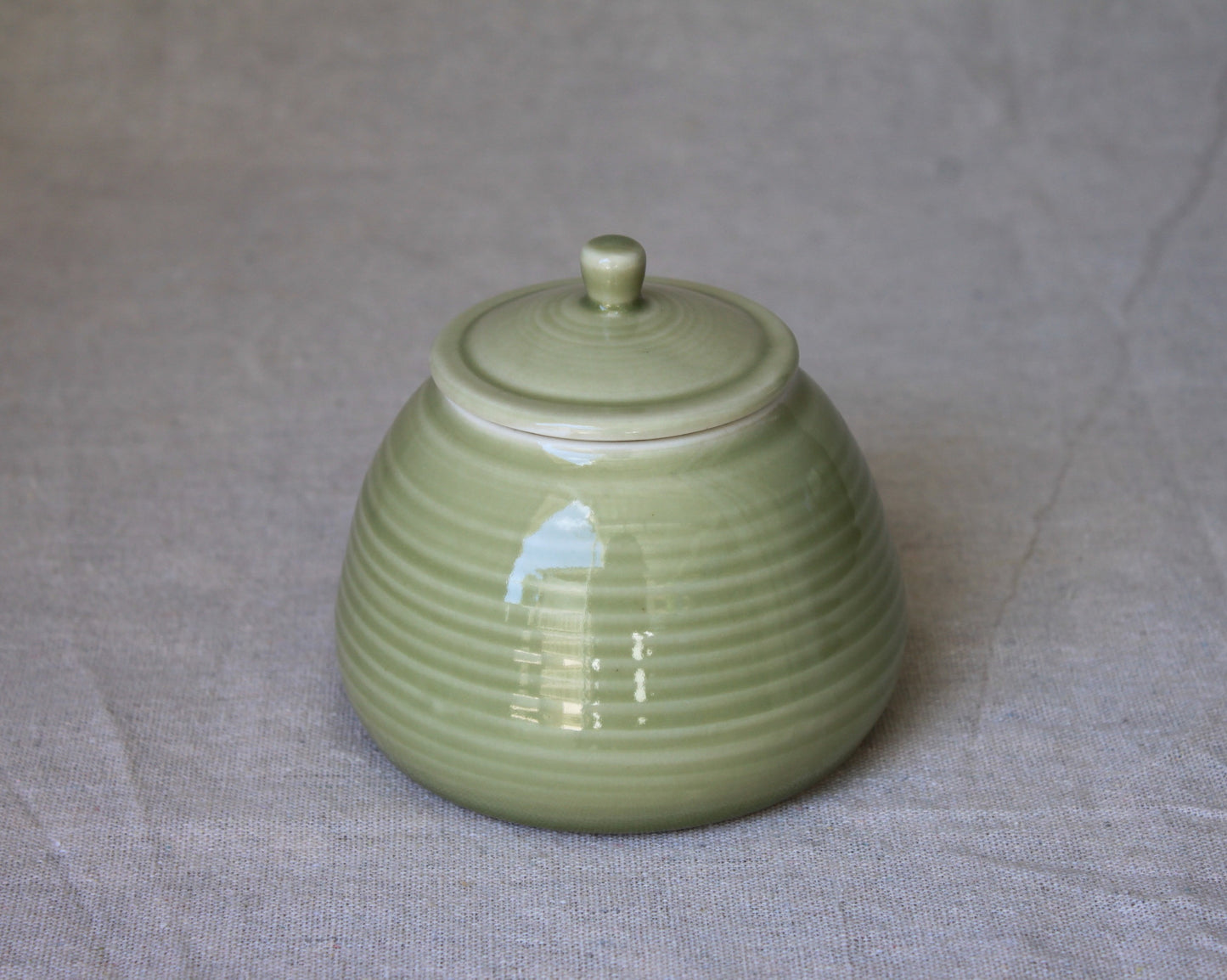 Handmade Celadon Green Ceramic Jar with Lid: Food-Safe Porcelain