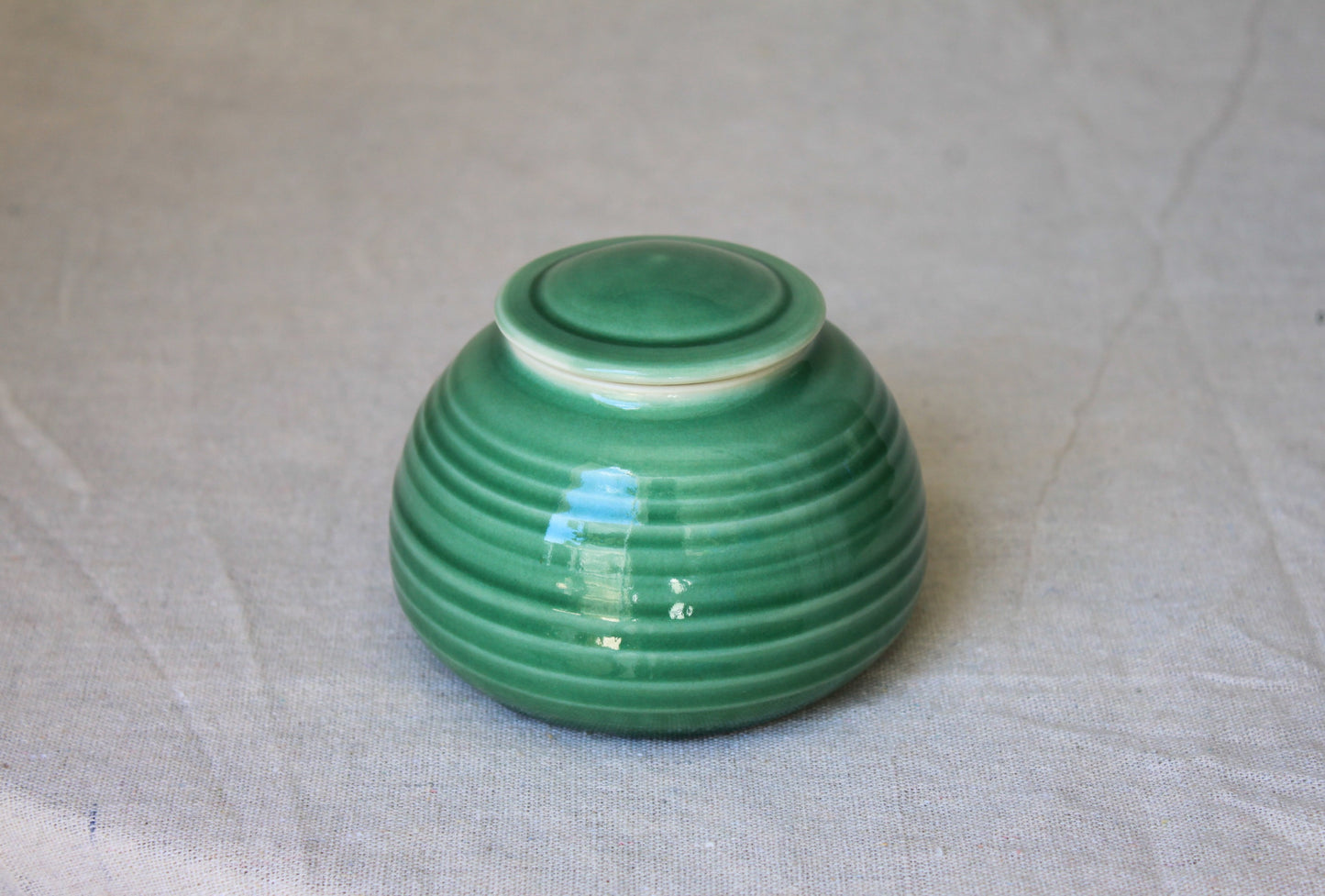 Handmade Celadon Green Ceramic Jar with Lid: Food-Safe Porcelain