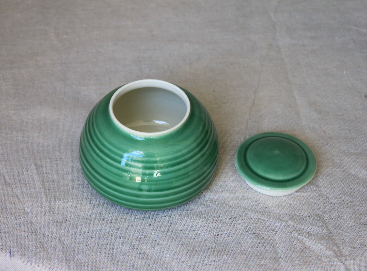 Handmade Celadon Green Ceramic Jar with Lid: Food-Safe Porcelain